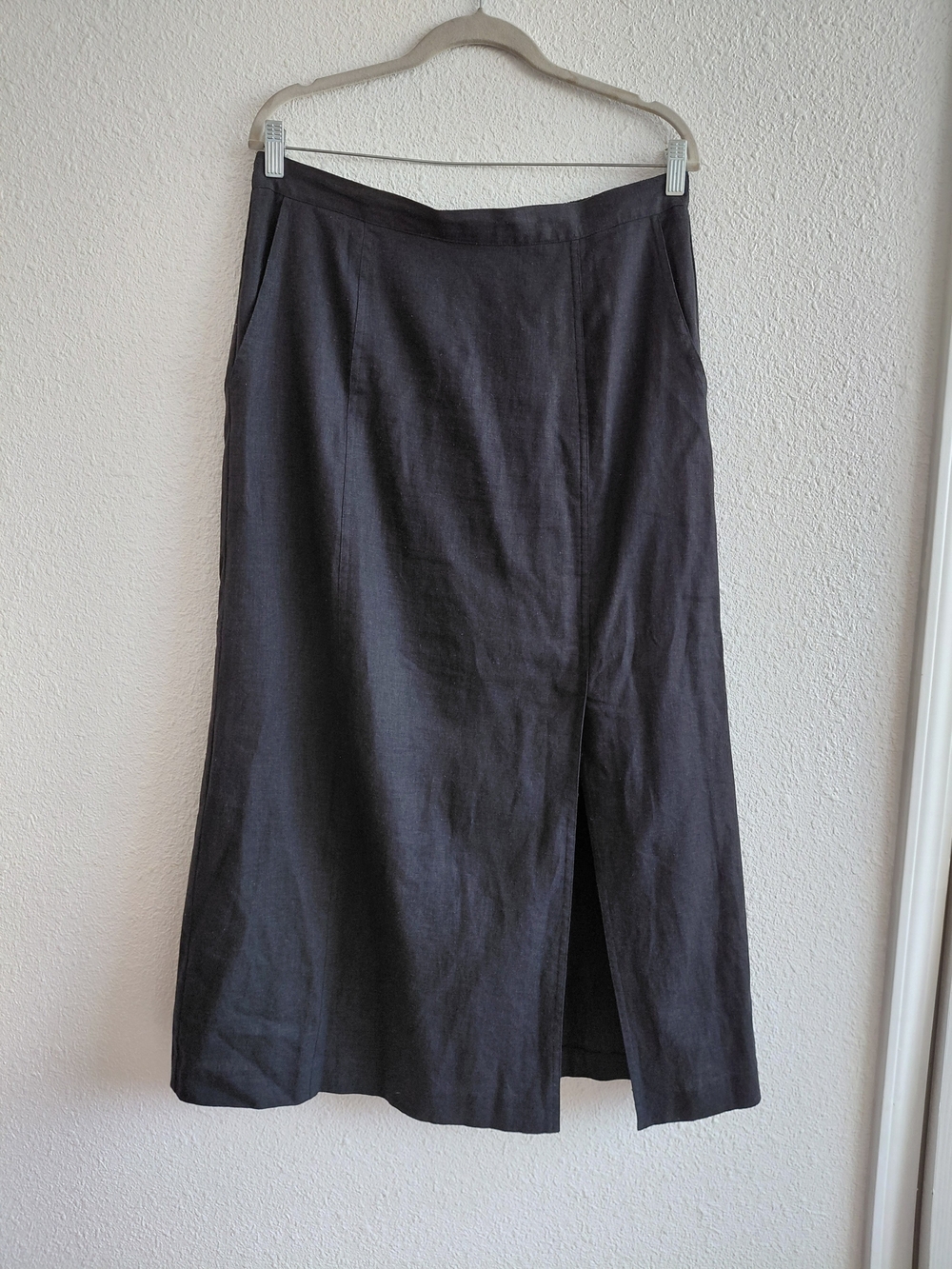 Vtg Stone Bridge Inc. Jerell Black Linen Blend A-Line Side Slit Maxi Skirt